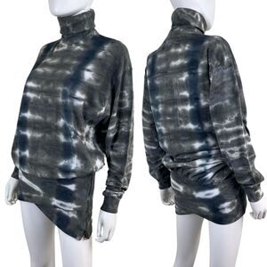 YFB Women Size S Green Tie Dye Cotton Turtleneck Pullover Sweater Mini NEW Dress